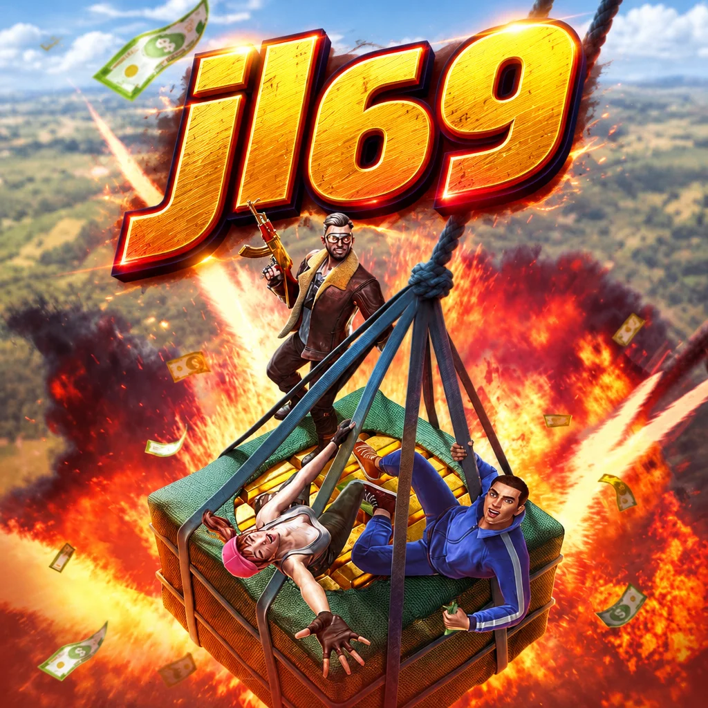 ภาพกราฟิกเกม Battleground พร้อมโลโก้ jl69 แสดงตัวละครบนกล่องแอร์ดรอปท่ามกลางการระเบิด